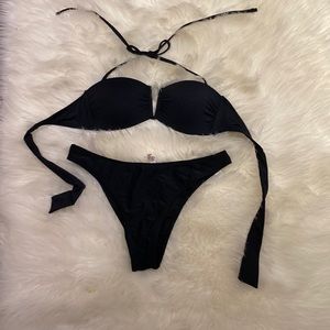 Ardene Black Bandeau Tie Bikini Top and Bottom Women's Size Small NWOT